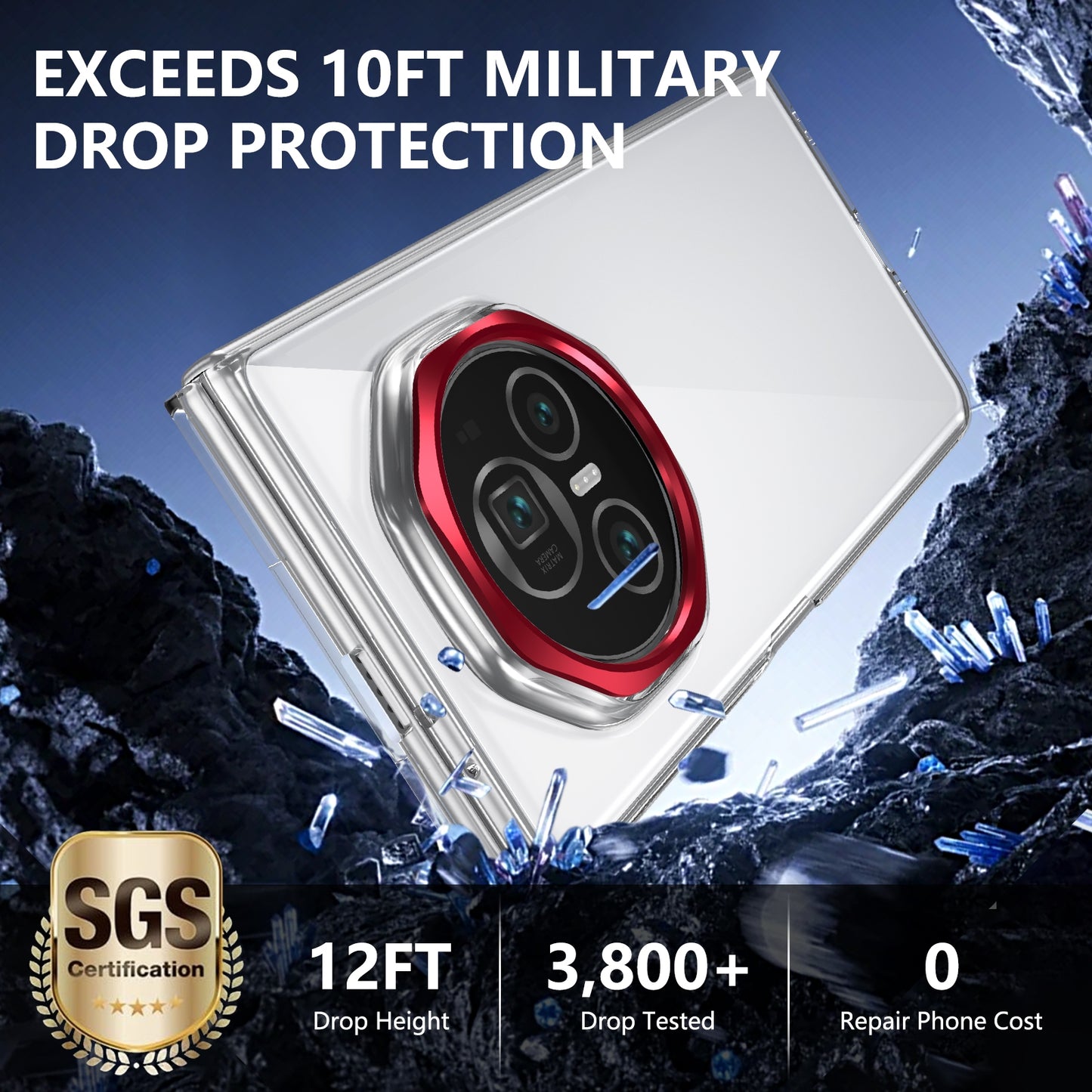 For Honor Magic V3 lce Folding Series Integrated Clear PC Phone Case(Red)