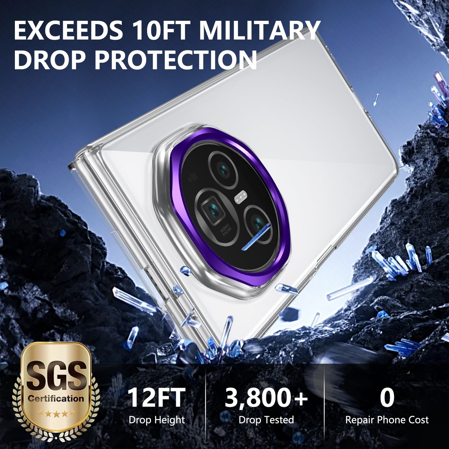 For Honor Magic V3 lce Folding Series Integrated Clear PC Phone Case(Purple)