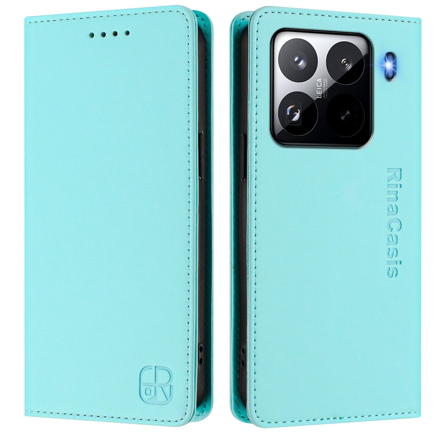 For Xiaomi 15 Pro RC01 Dual-Folded Magnetic Suction RFID Leather Phone Case(Mint Green)