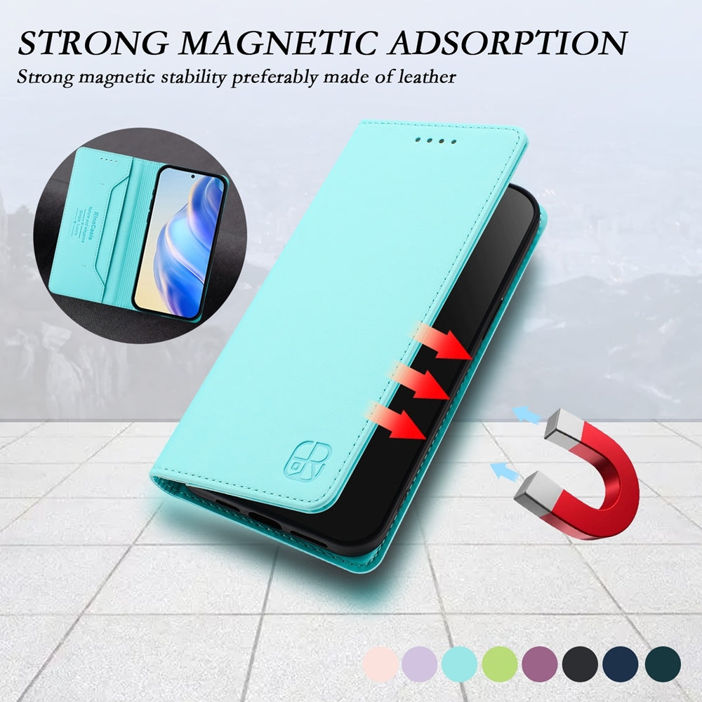 For Xiaomi 15 Pro RC01 Dual-Folded Magnetic Suction RFID Leather Phone Case(Mint Green)