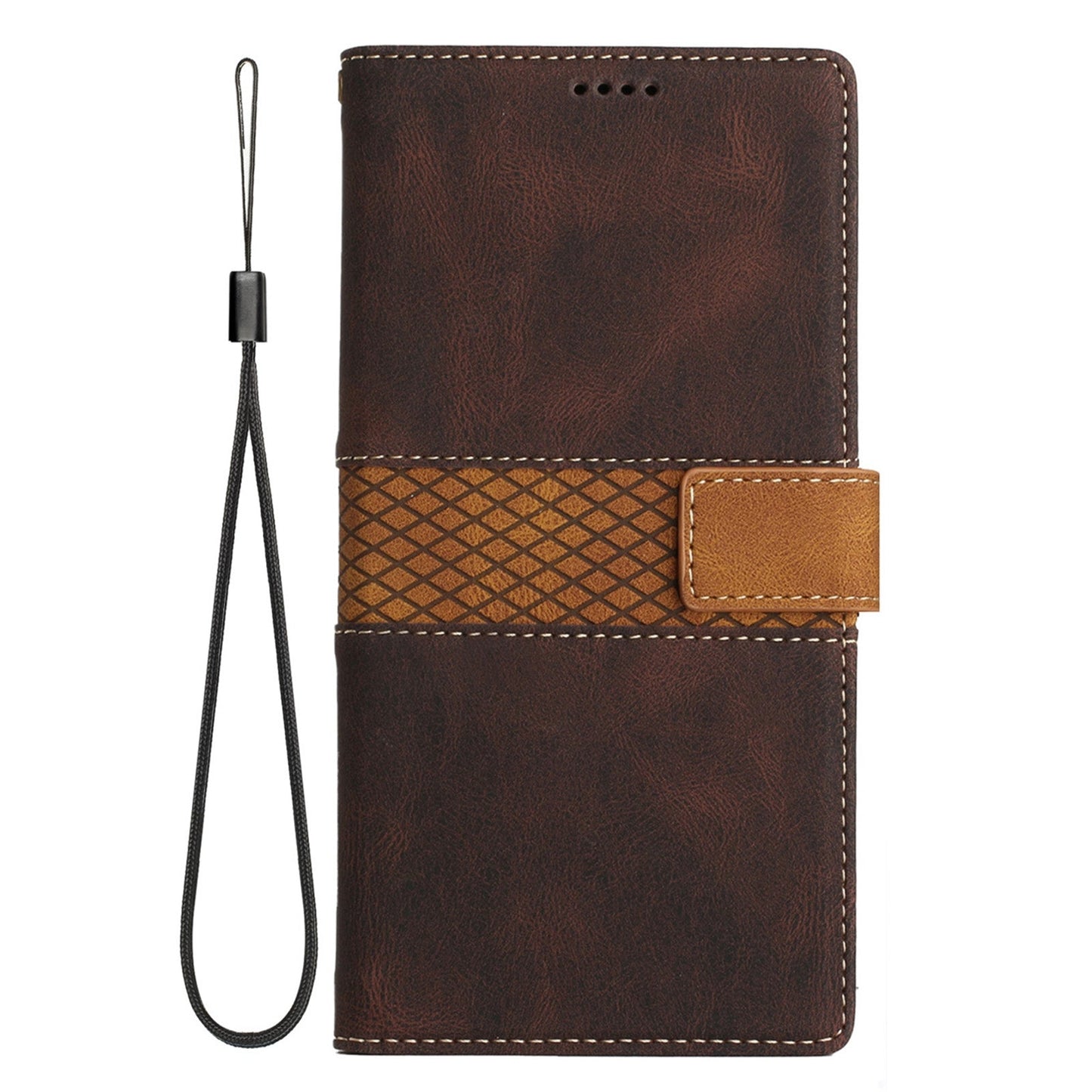For iPhone 16e Grid Stitching Leather Phone Case with Lanyard(Brown)