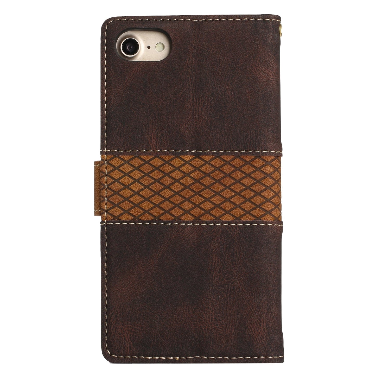 For iPhone 16e Grid Stitching Leather Phone Case with Lanyard(Brown)