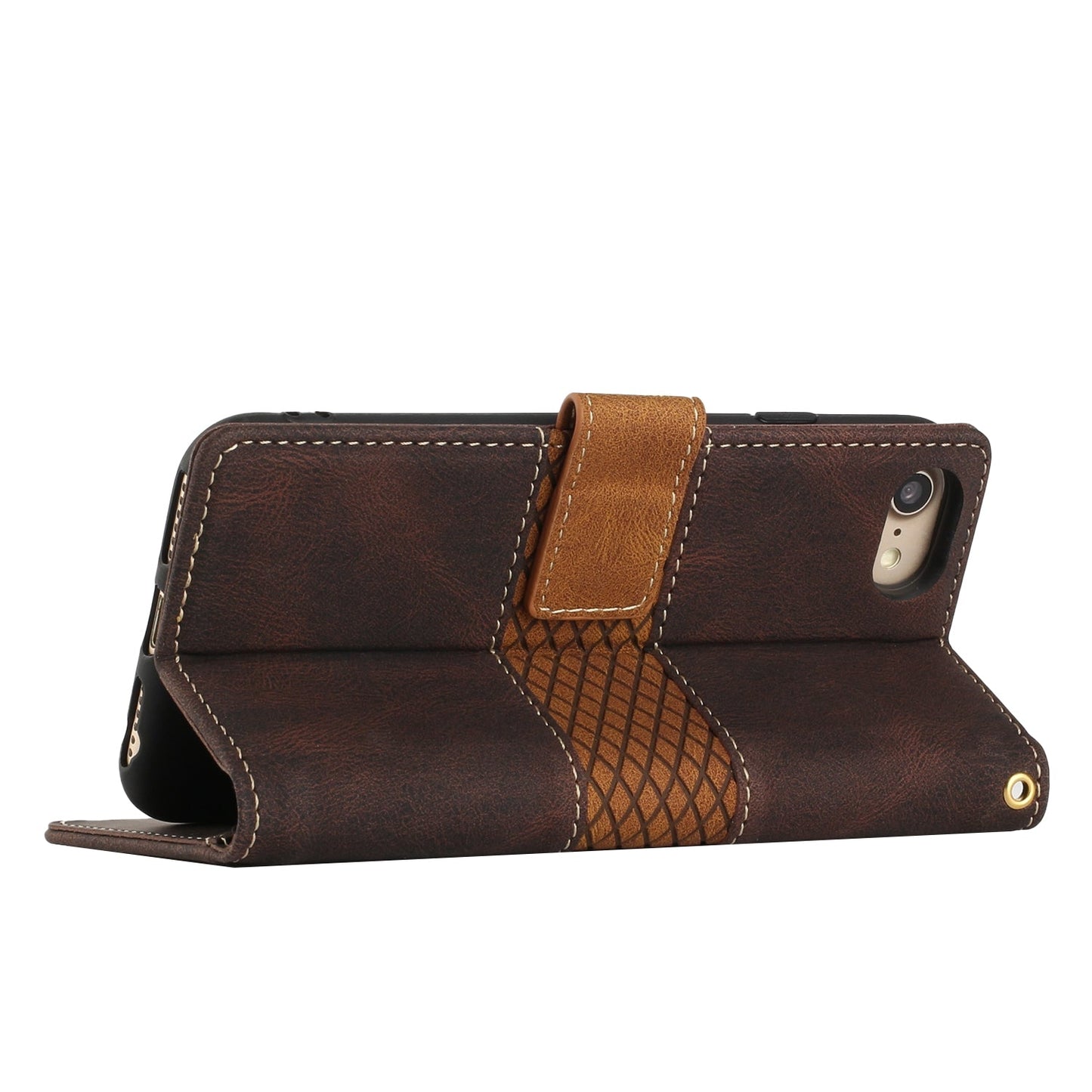 For iPhone 16e Grid Stitching Leather Phone Case with Lanyard(Brown)