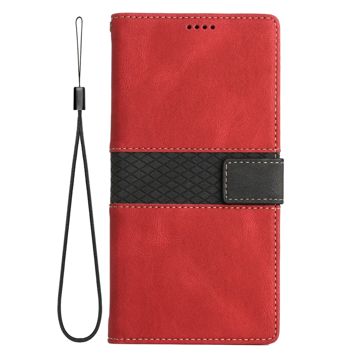 For iPhone 16e Grid Stitching Leather Phone Case with Lanyard(Red)