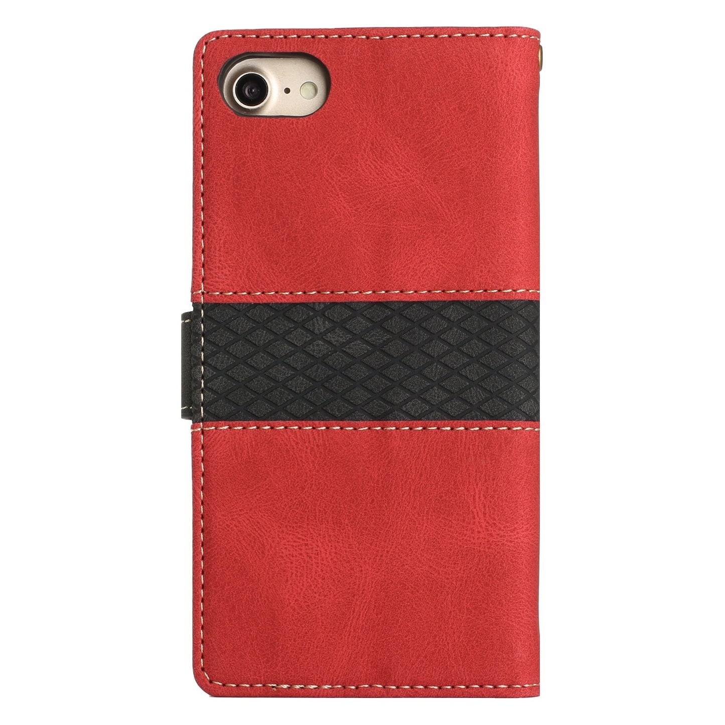 For iPhone 16e Grid Stitching Leather Phone Case with Lanyard(Red)