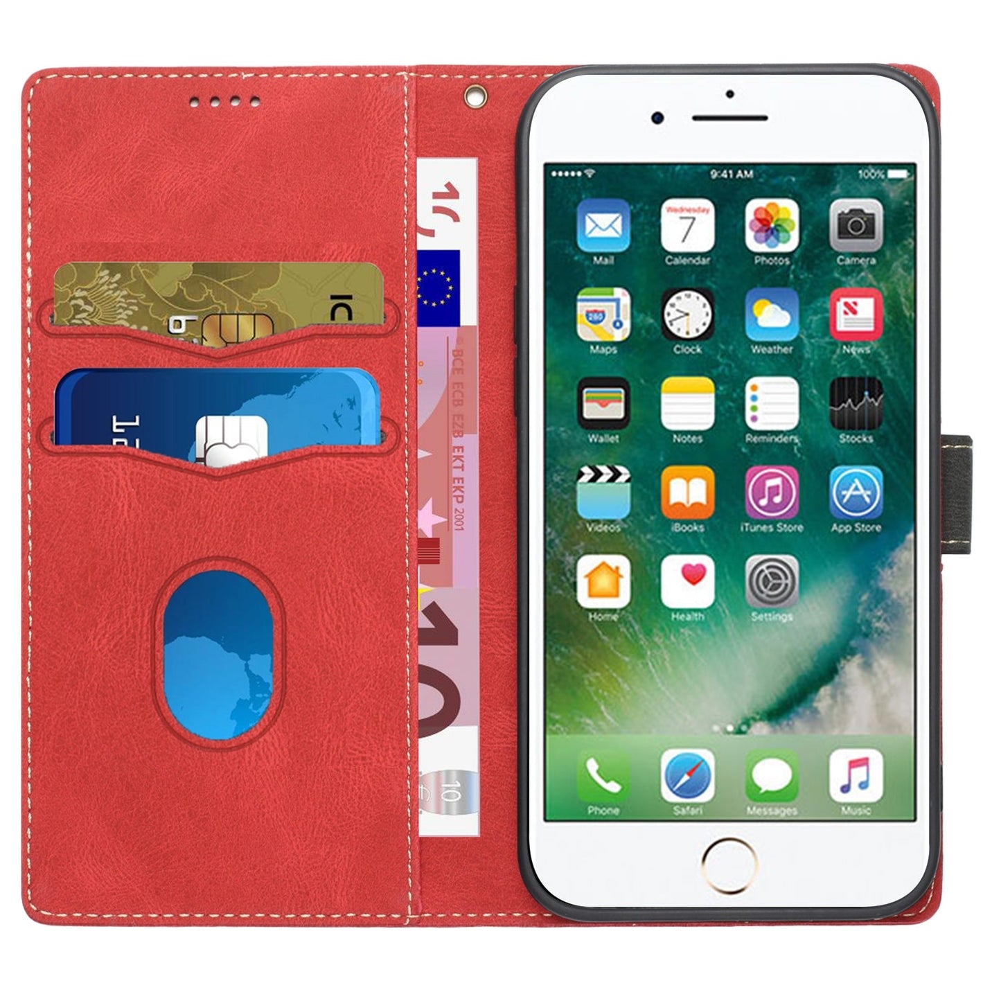 For iPhone 16e Grid Stitching Leather Phone Case with Lanyard(Red)