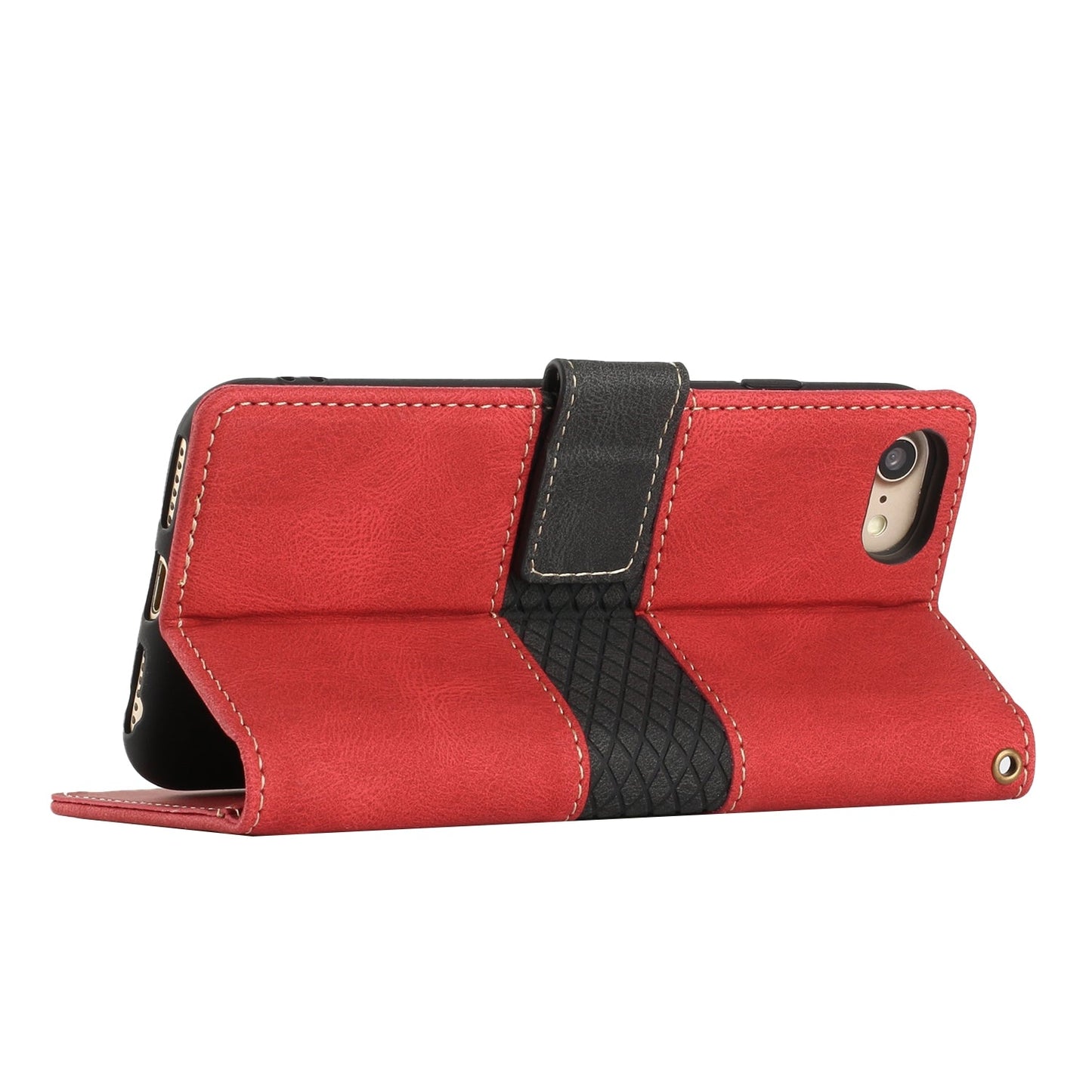 For iPhone 16e Grid Stitching Leather Phone Case with Lanyard(Red)