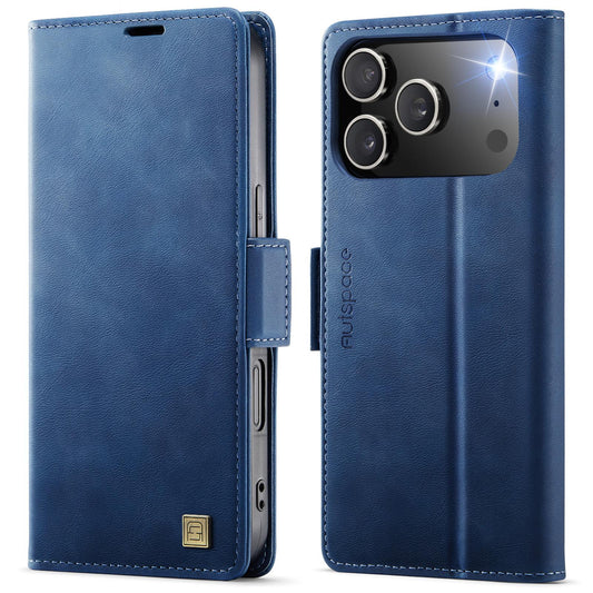 Compatible with iPhone 18 Pro Max & 17 Pro Max AutSpace A11 Side Buckle MagSafe Magnetic RFID Phone Leather Case - Blue
