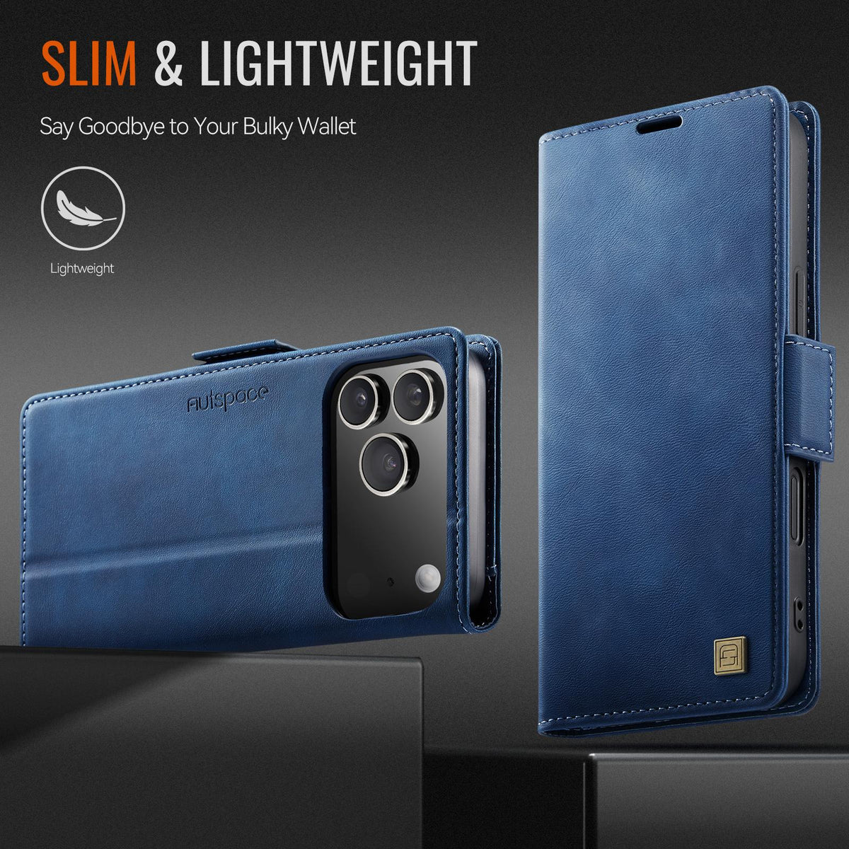 Compatible with iPhone 18 Pro Max & 17 Pro Max AutSpace A11 Side Buckle MagSafe Magnetic RFID Phone Leather Case - Blue