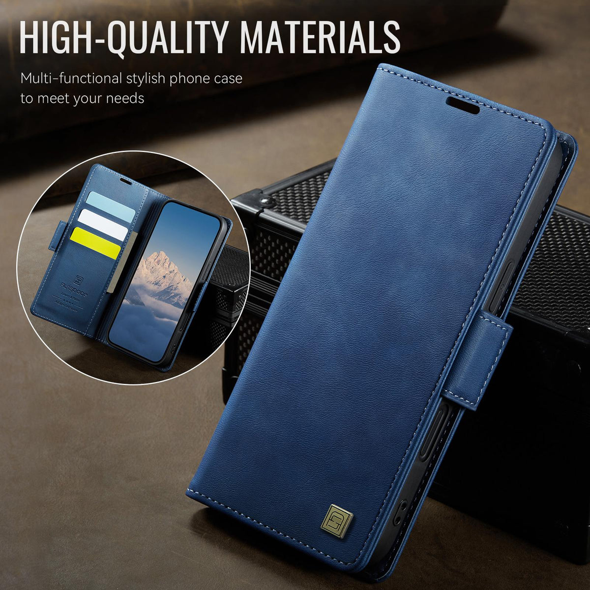 Compatible with iPhone 18 Pro Max & 17 Pro Max AutSpace A11 Side Buckle MagSafe Magnetic RFID Phone Leather Case - Blue