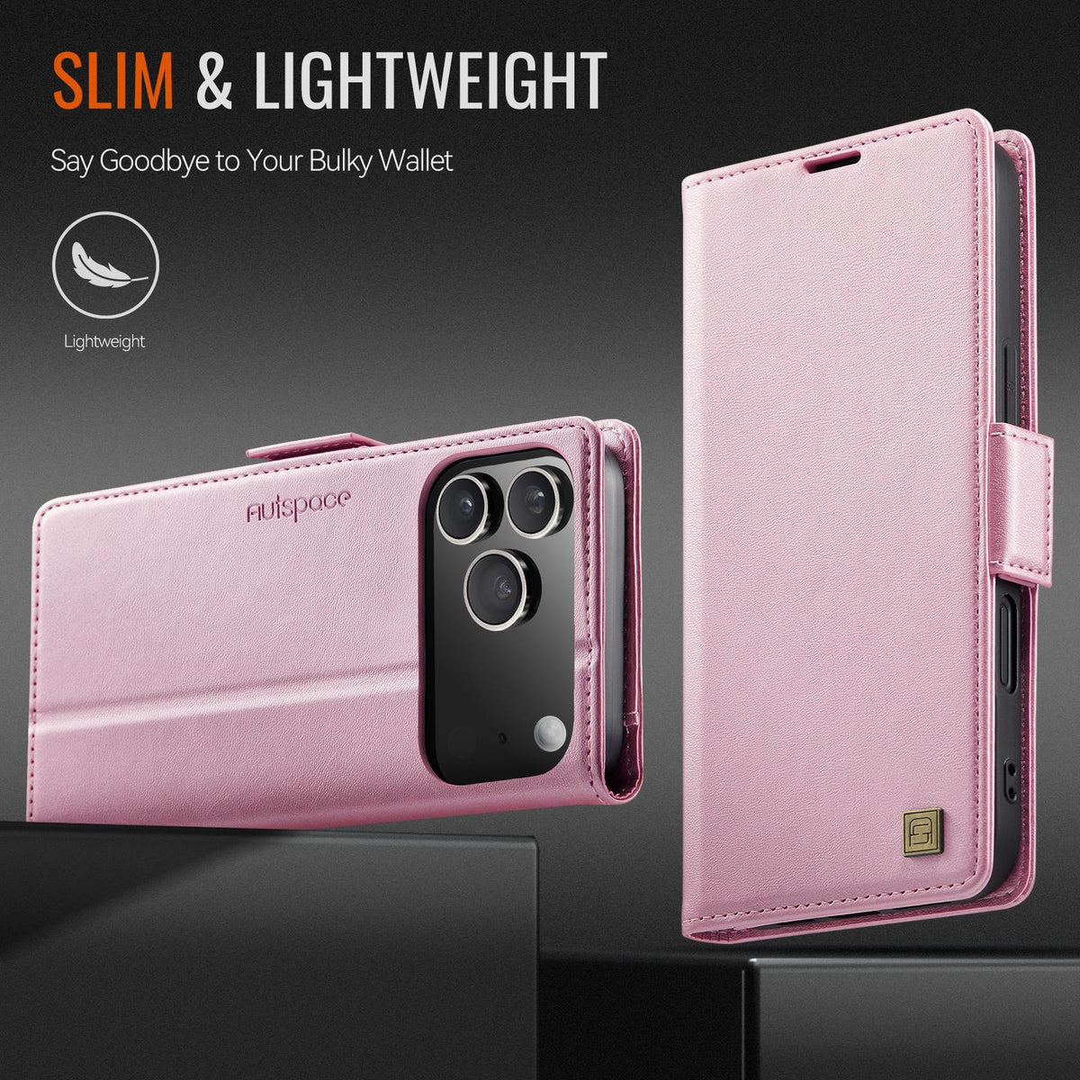 Compatible with iPhone 18 Pro Max & 17 Pro Max AutSpace A11 Side Buckle MagSafe Magnetic RFID Phone Leather Case - Rose Gold