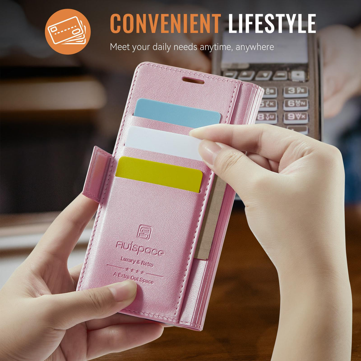 Compatible with iPhone 18 Pro Max & 17 Pro Max AutSpace A11 Side Buckle MagSafe Magnetic RFID Phone Leather Case - Rose Gold