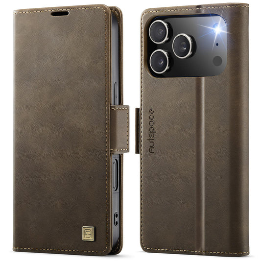 Compatible with iPhone 18 Pro Max & 17 Pro Max AutSpace A11 Side Buckle MagSafe Magnetic RFID Phone Leather Case - Coffee