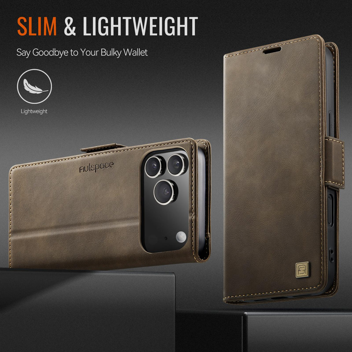 Compatible with iPhone 18 Pro & 17 Pro AutSpace A11 Side Buckle MagSafe Magnetic RFID Phone Leather Case - Coffee