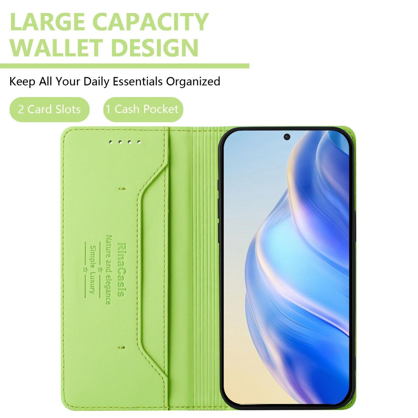 For vivo V50 5G Global RC01 Dual-Folded Magnetic Suction RFID Leather Phone Case(Grass Green)