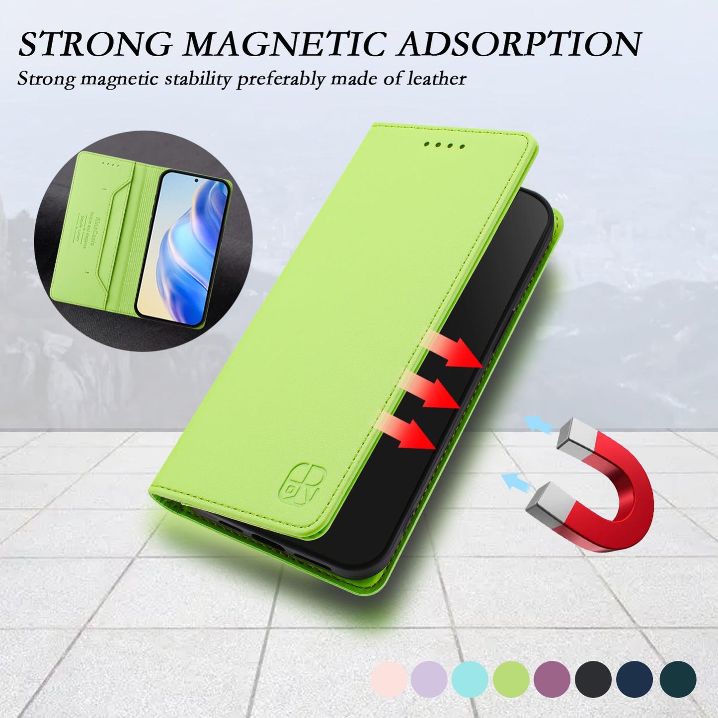 For vivo V50 5G Global RC01 Dual-Folded Magnetic Suction RFID Leather Phone Case(Grass Green)