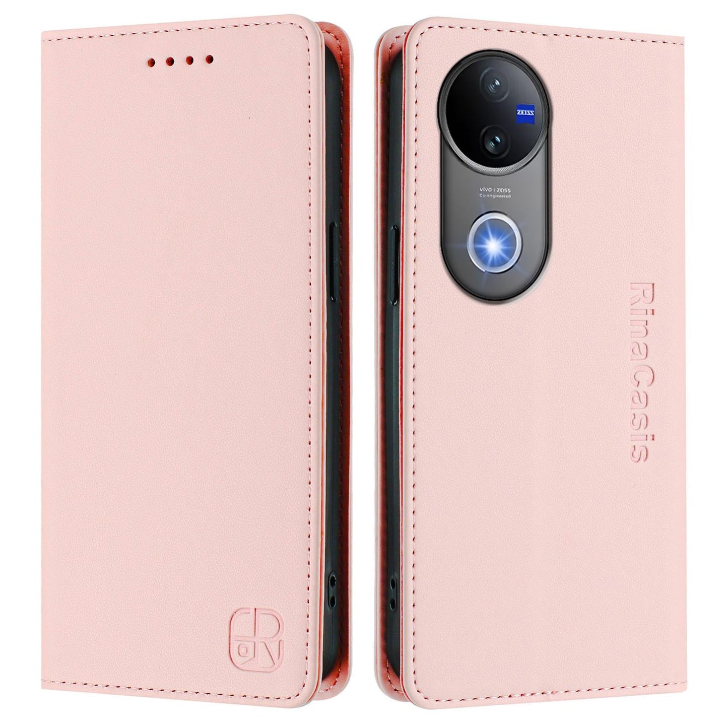 For vivo V50 5G Global RC01 Dual-Folded Magnetic Suction RFID Leather Phone Case(Pink)