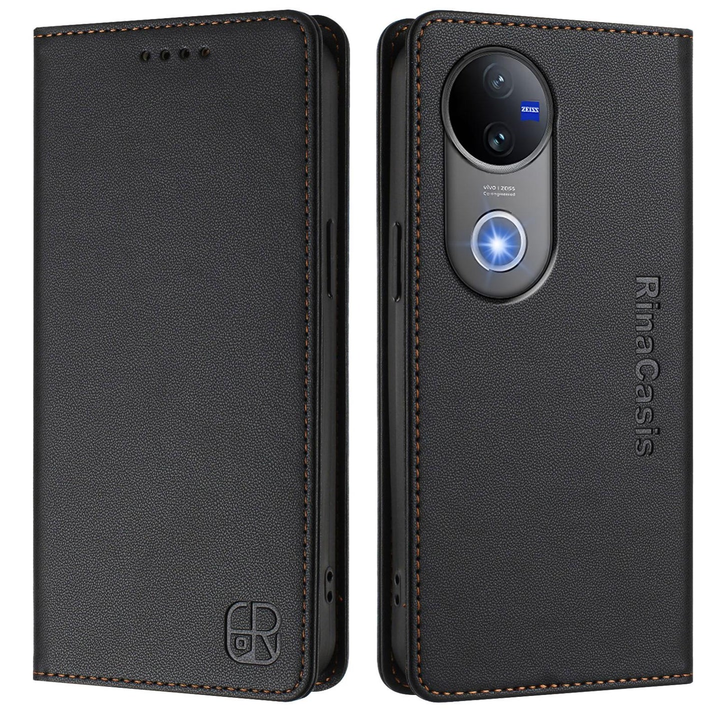 For vivo V50 5G Global RC01 Dual-Folded Magnetic Suction RFID Leather Phone Case(Black)