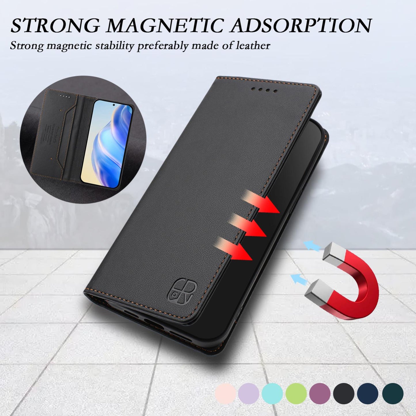 For vivo V50 5G Global RC01 Dual-Folded Magnetic Suction RFID Leather Phone Case(Black)