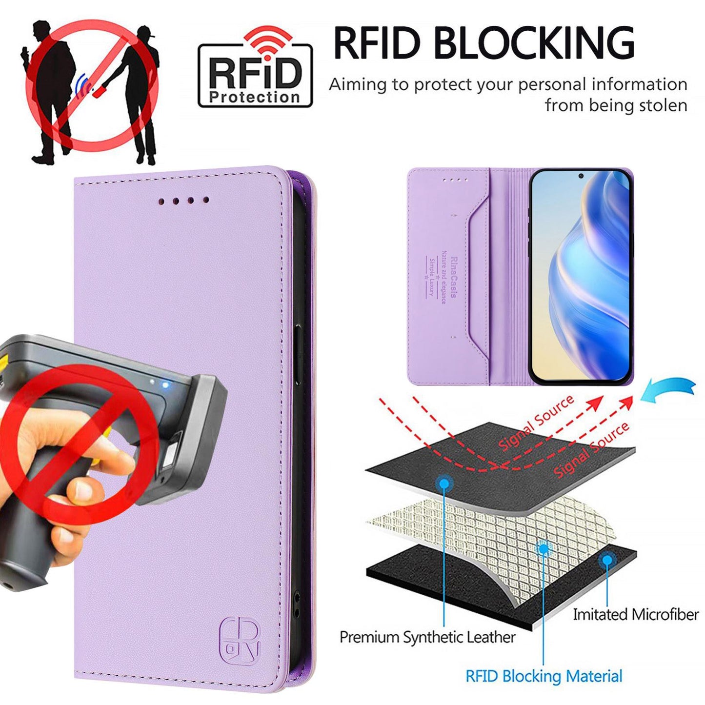 For vivo V50 5G Global RC01 Dual-Folded Magnetic Suction RFID Leather Phone Case(Light Purple)