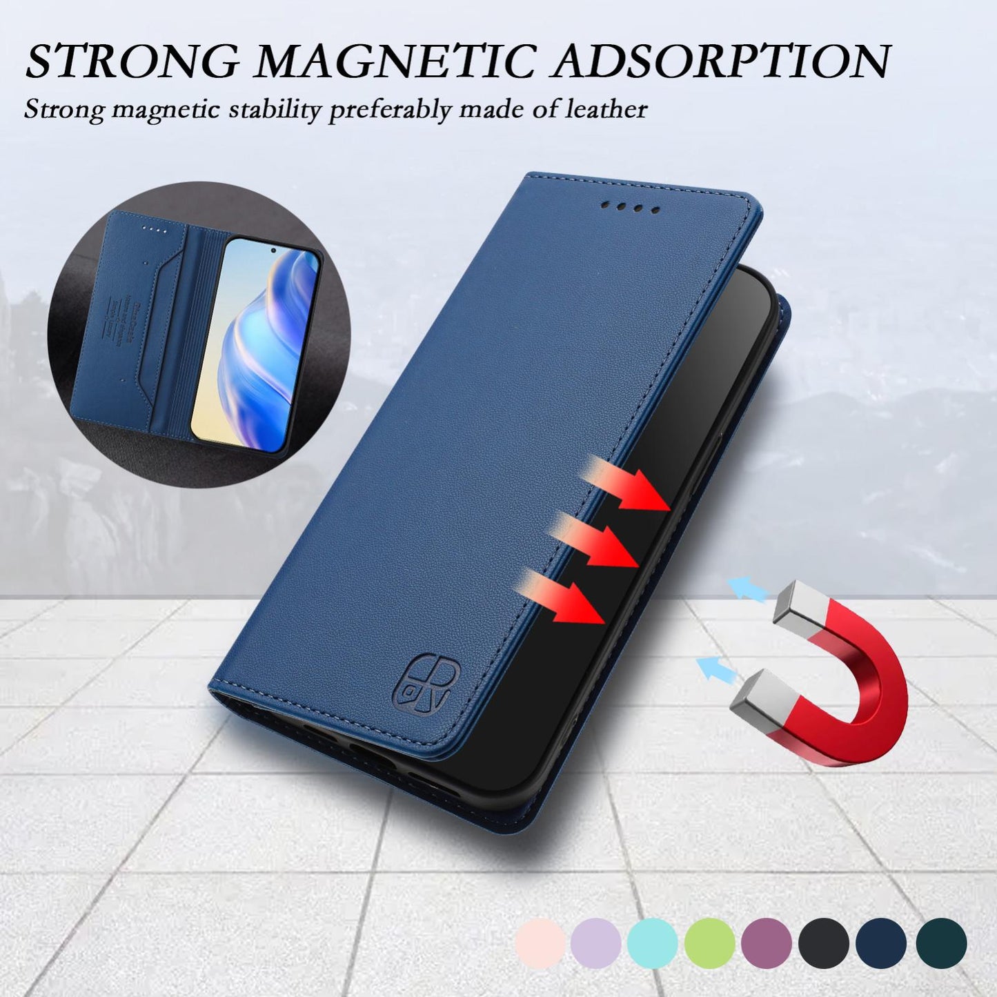 For vivo V50 5G Global RC01 Dual-Folded Magnetic Suction RFID Leather Phone Case(Dark Blue)