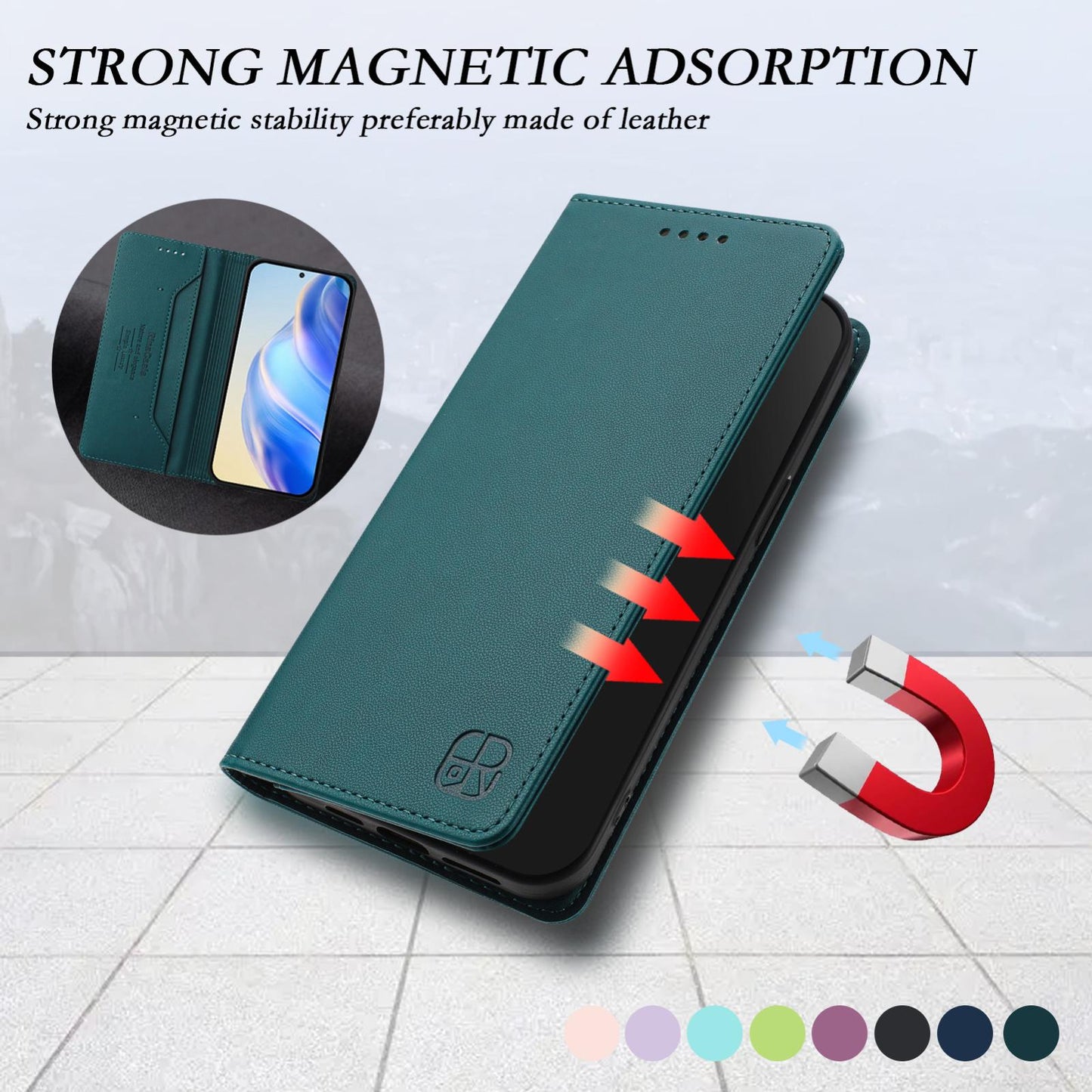 For vivo V50 5G Global RC01 Dual-Folded Magnetic Suction RFID Leather Phone Case(Dark Green)