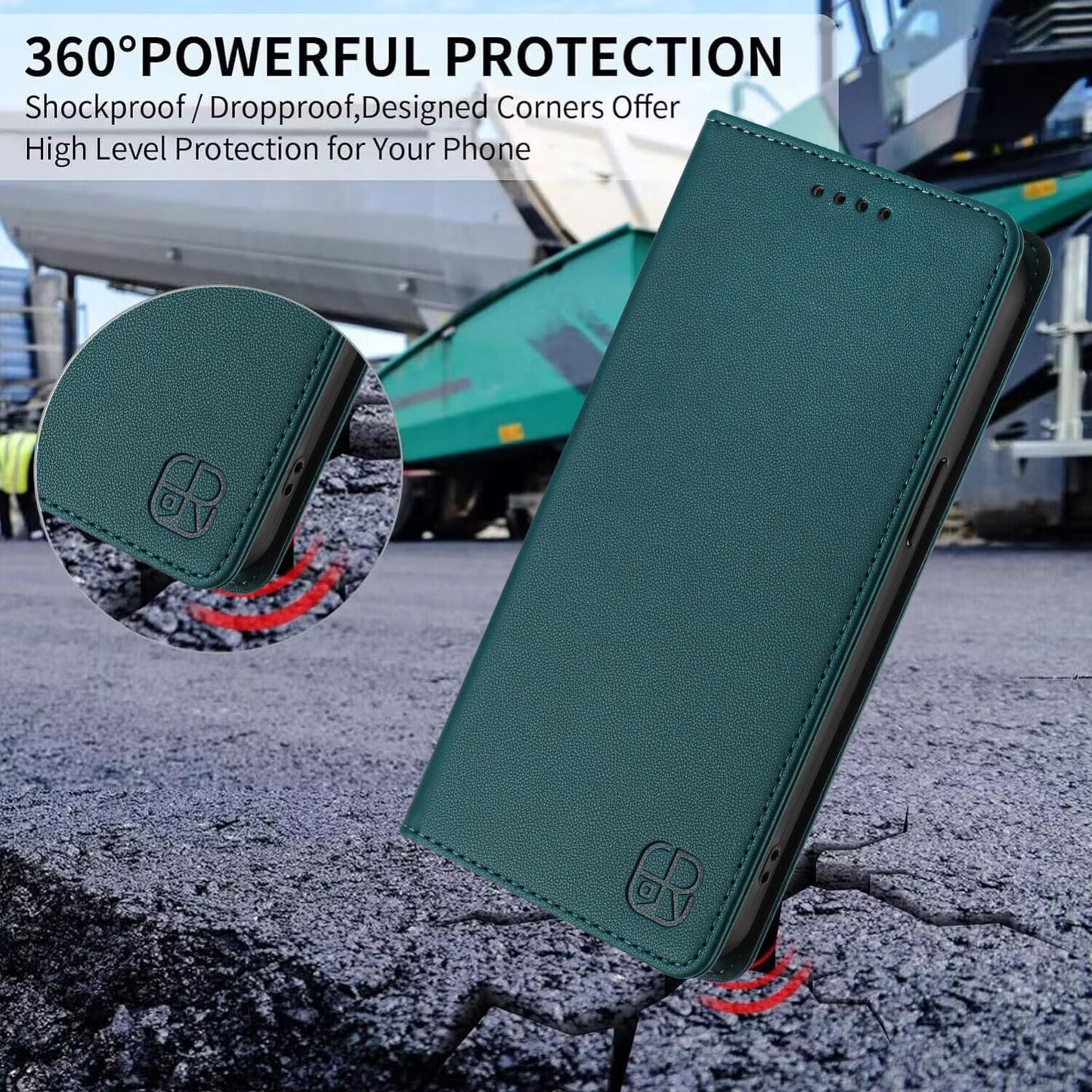 For vivo V50 5G Global RC01 Dual-Folded Magnetic Suction RFID Leather Phone Case(Dark Green)