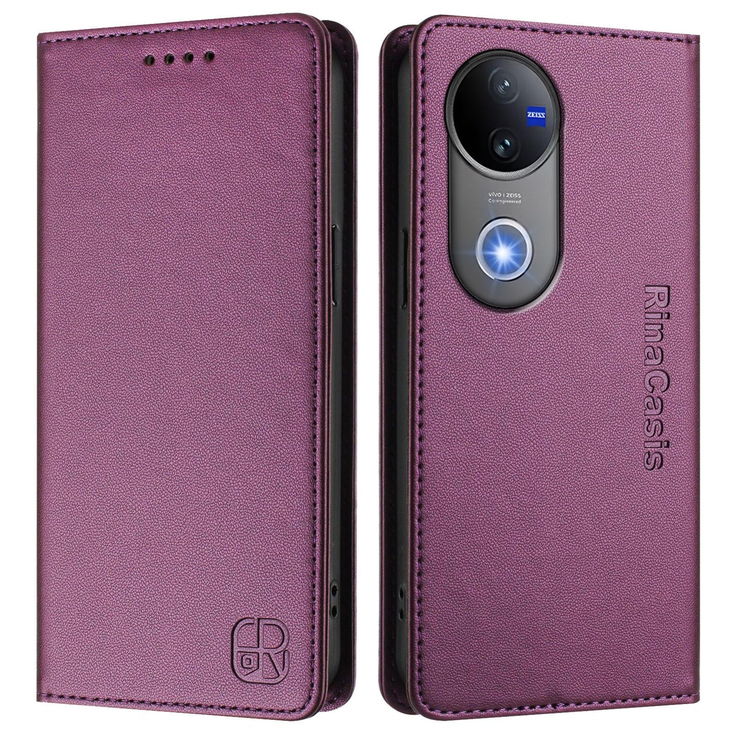 For vivo V50 5G Global RC01 Dual-Folded Magnetic Suction RFID Leather Phone Case(Violet)