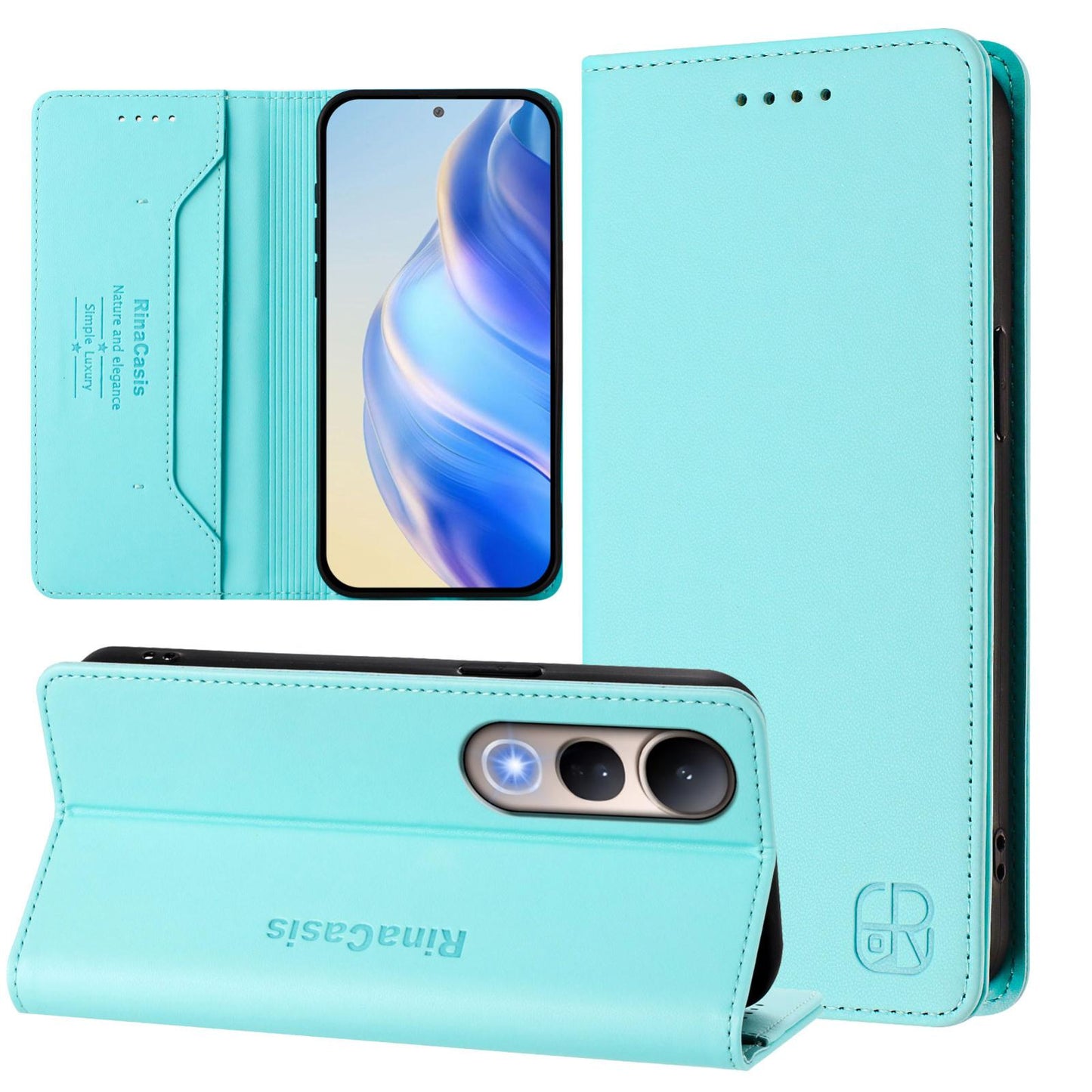 For vivo V50 Lite 5G RC01 Dual-Folded Magnetic Suction RFID Leather Phone Case(Mint Green)