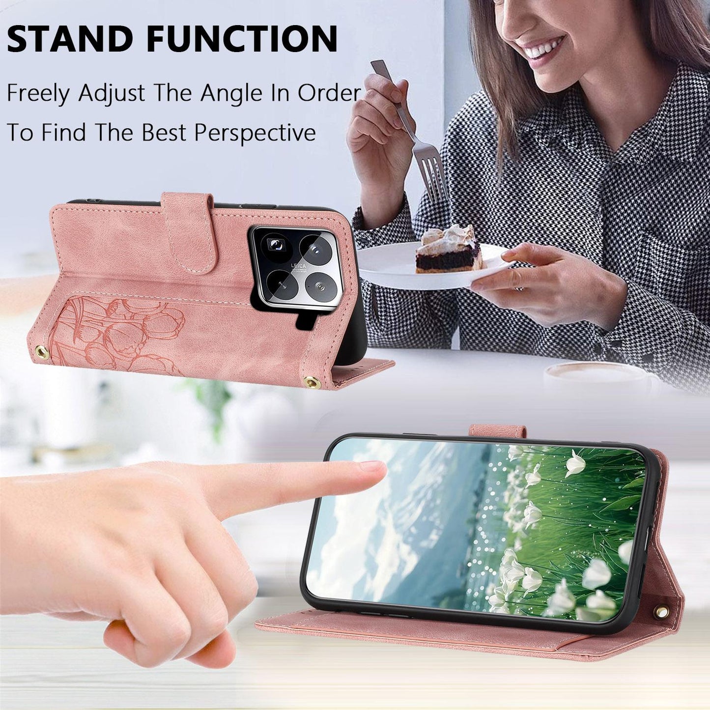 For Xiaomi 15 Pro Tulips Embossed Leather Phone Case with Lanyard(Pink)
