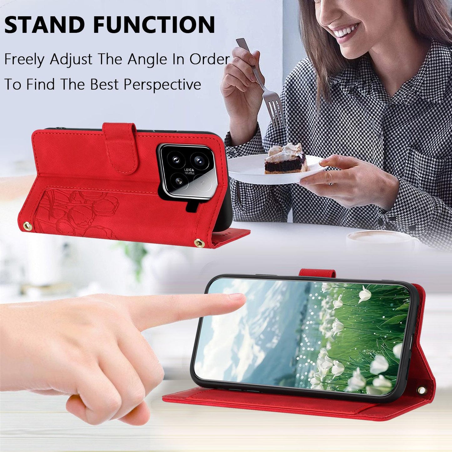 For Xiaomi 15 Tulips Embossed Leather Phone Case with Lanyard(Red)