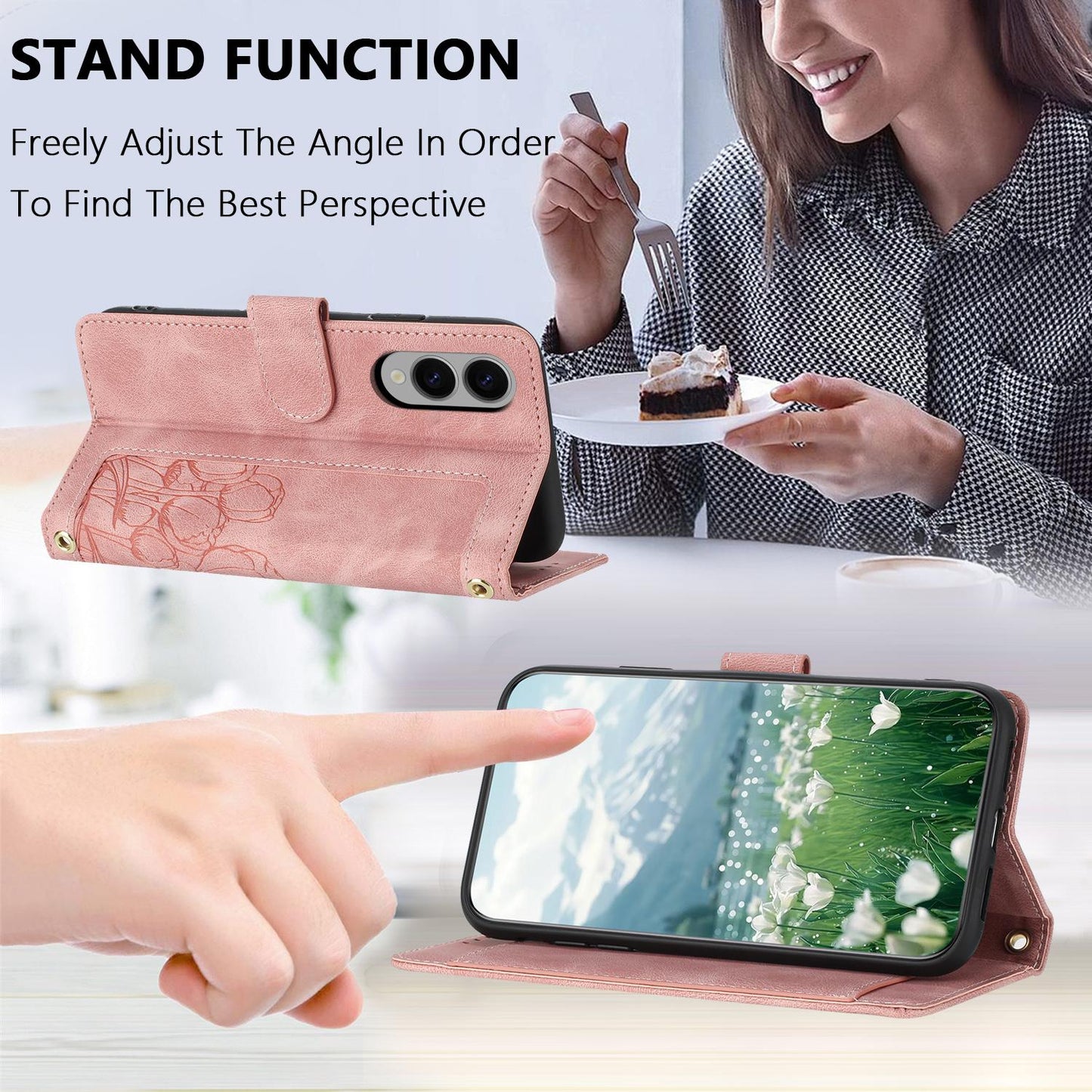 For Samsung Galaxy S25 Edge 5G Tulips Embossed Leather Phone Case with Lanyard(Pink)