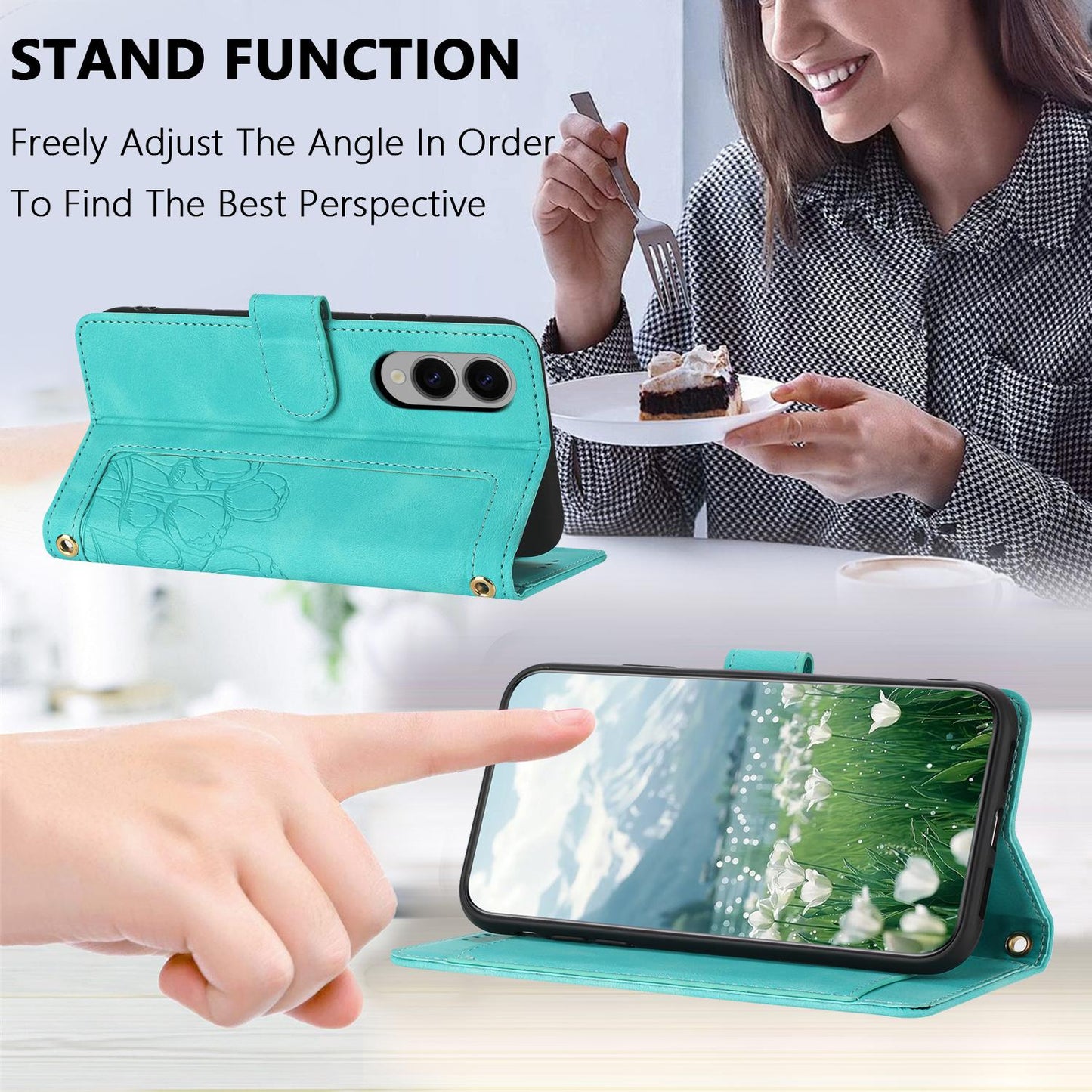 For Samsung Galaxy S25 Edge 5G Tulips Embossed Leather Phone Case with Lanyard(Green)