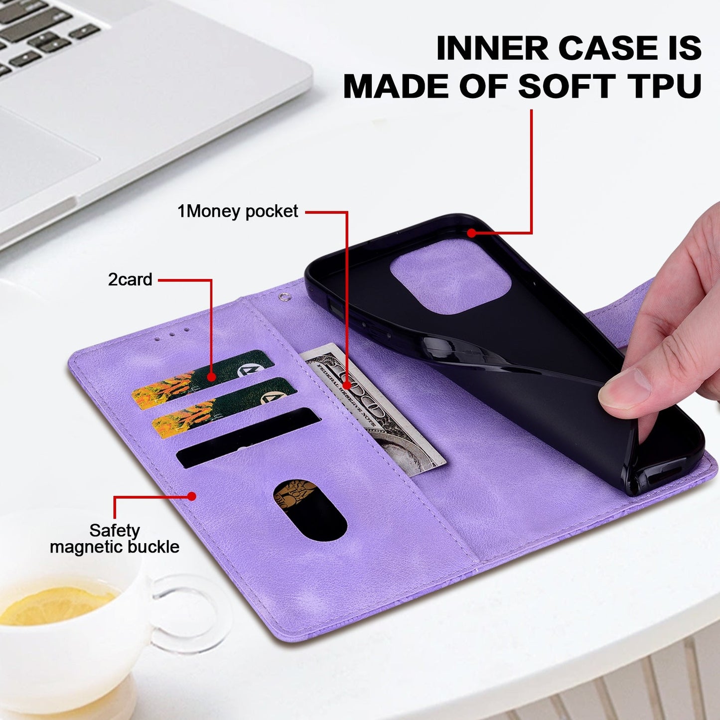 For Redmi 14C Lace Floral Embossed Magnetic Buckle PU Phone Case With Wrist Strap(Purple)