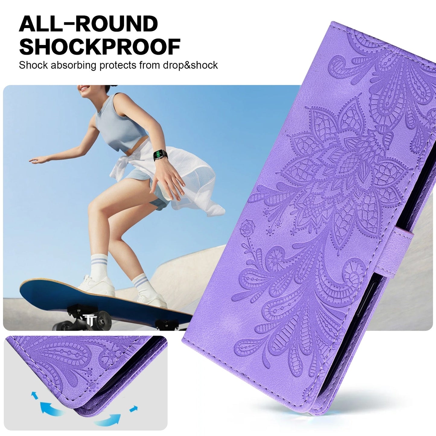 For Redmi 14C Lace Floral Embossed Magnetic Buckle PU Phone Case With Wrist Strap(Purple)