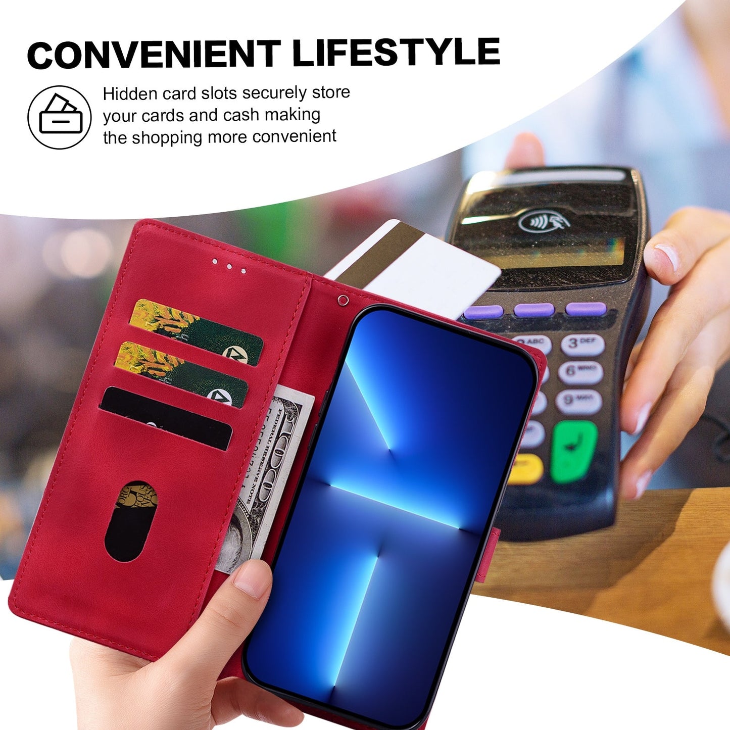 For Redmi 14C Lace Floral Embossed Magnetic Buckle PU Phone Case With Wrist Strap(Red)