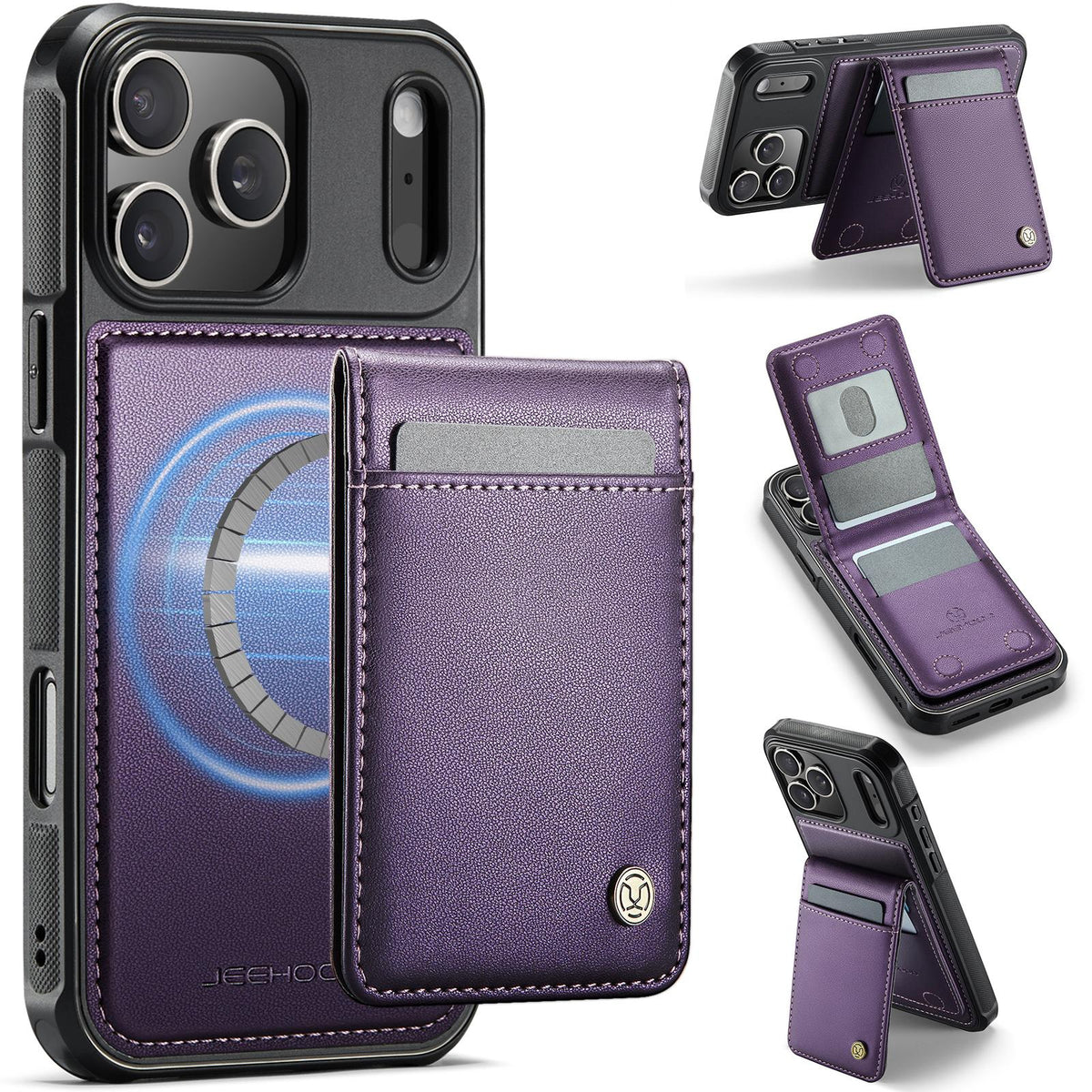 Compatible with iPhone 18 Pro Max JEEHOOD J06 British Style RFID MagSafe Card Bag PU Phone Case - Purple