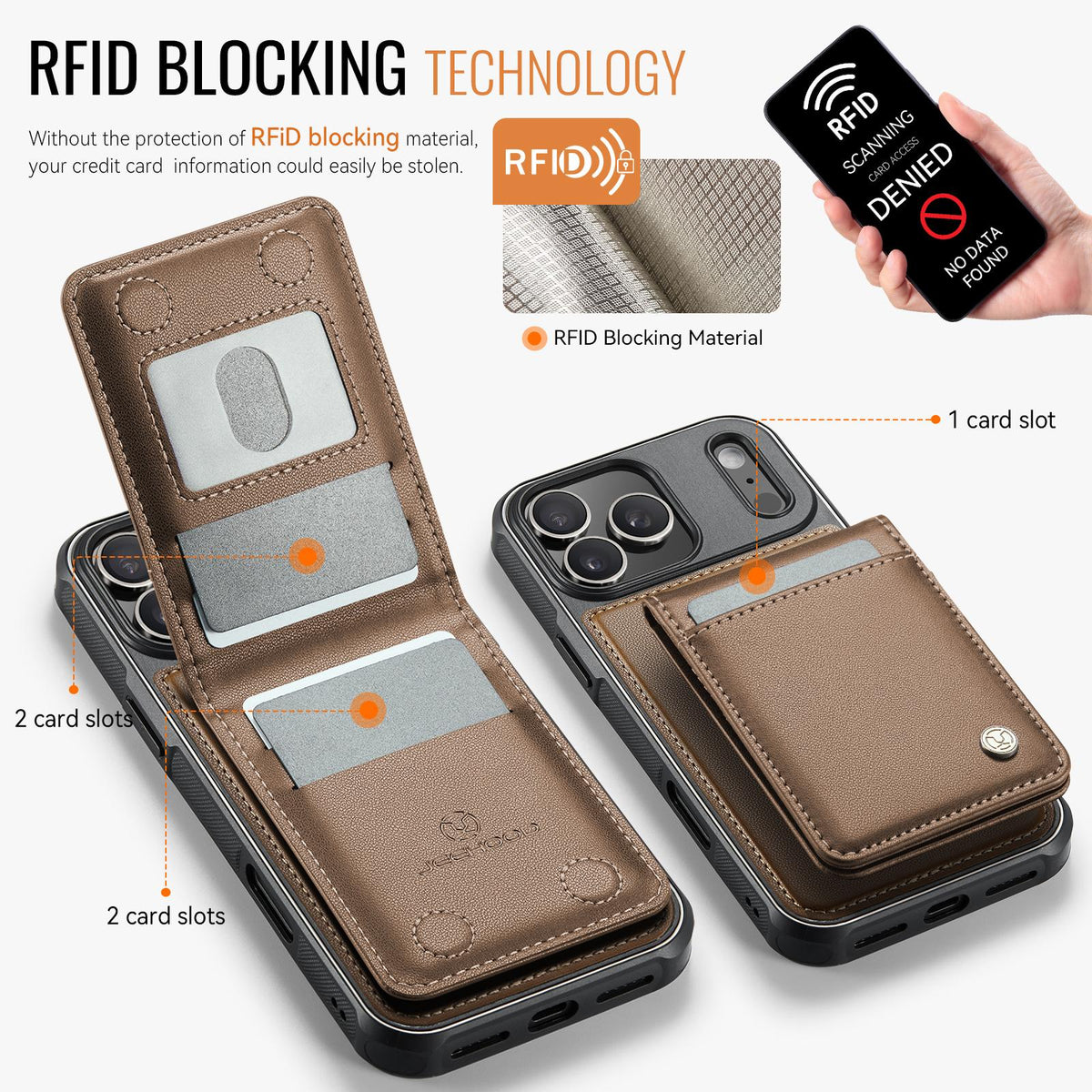 Compatible with iPhone 18 Pro Max JEEHOOD J06 British Style RFID MagSafe Card Bag PU Phone Case - Brown