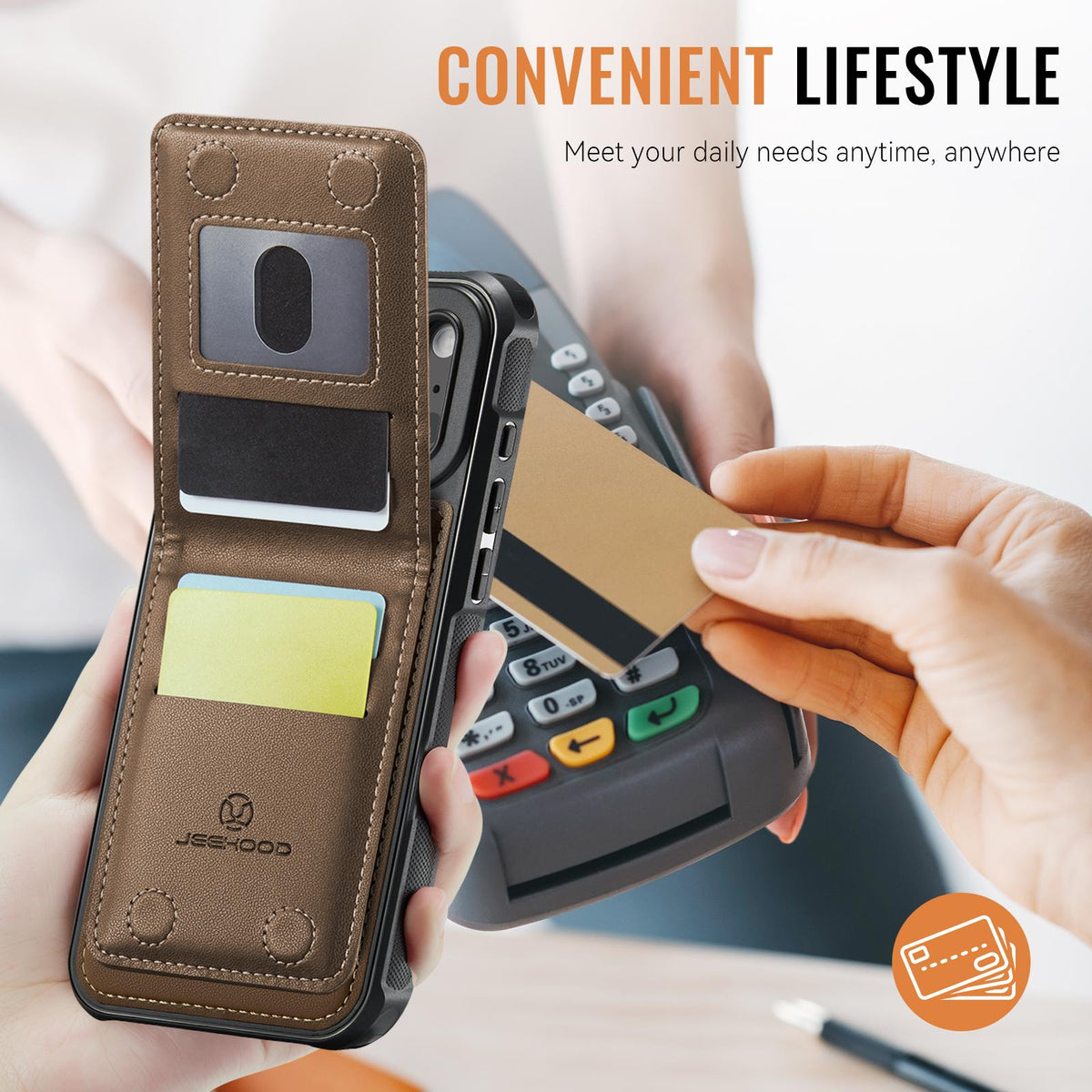 Compatible with iPhone 18 Pro Max JEEHOOD J06 British Style RFID MagSafe Card Bag PU Phone Case - Brown