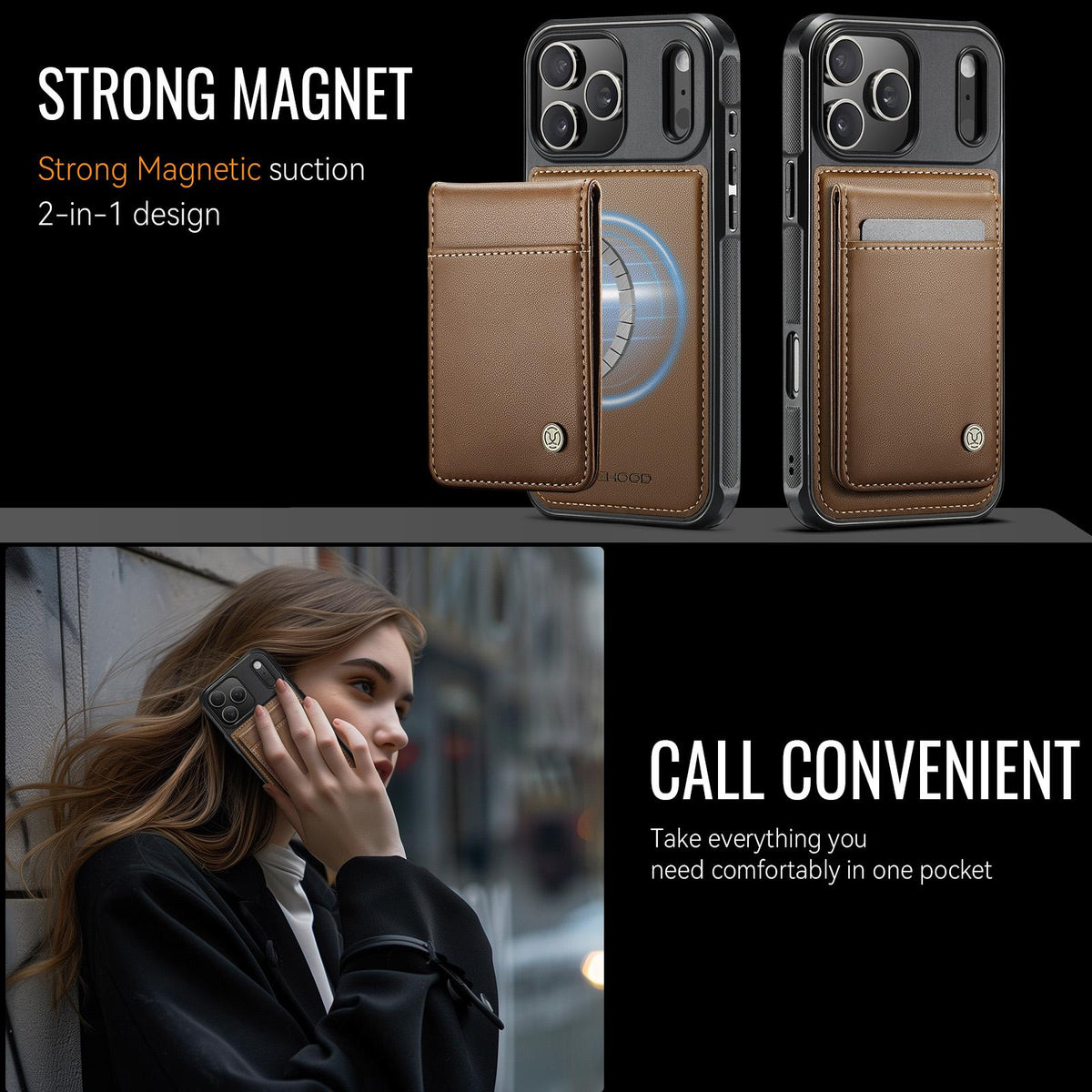 Compatible with iPhone 18 Pro Max JEEHOOD J06 British Style RFID MagSafe Card Bag PU Phone Case - Brown