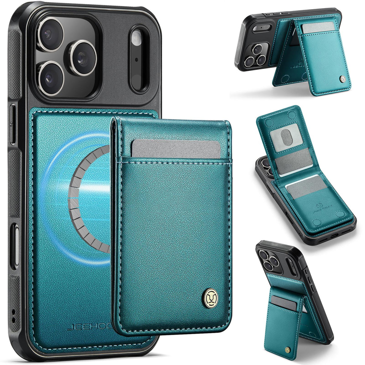 Compatible with iPhone 18 Pro Max JEEHOOD J06 British Style RFID MagSafe Card Bag PU Phone Case - Green