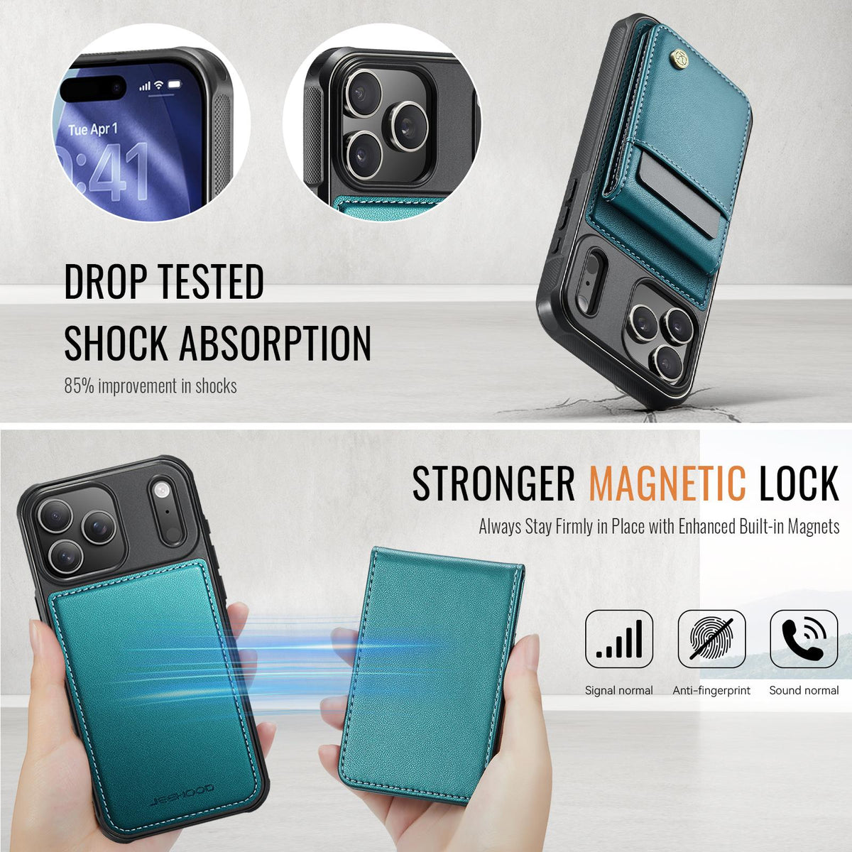 Compatible with iPhone 18 Pro Max JEEHOOD J06 British Style RFID MagSafe Card Bag PU Phone Case - Green
