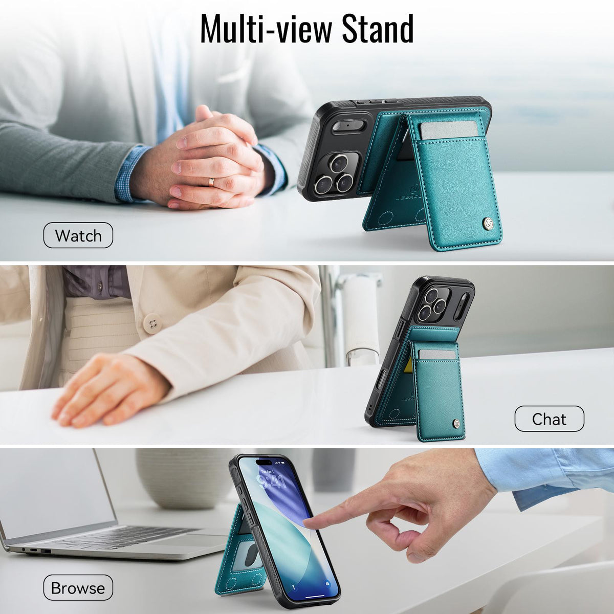 Compatible with iPhone 18 Pro Max JEEHOOD J06 British Style RFID MagSafe Card Bag PU Phone Case - Green
