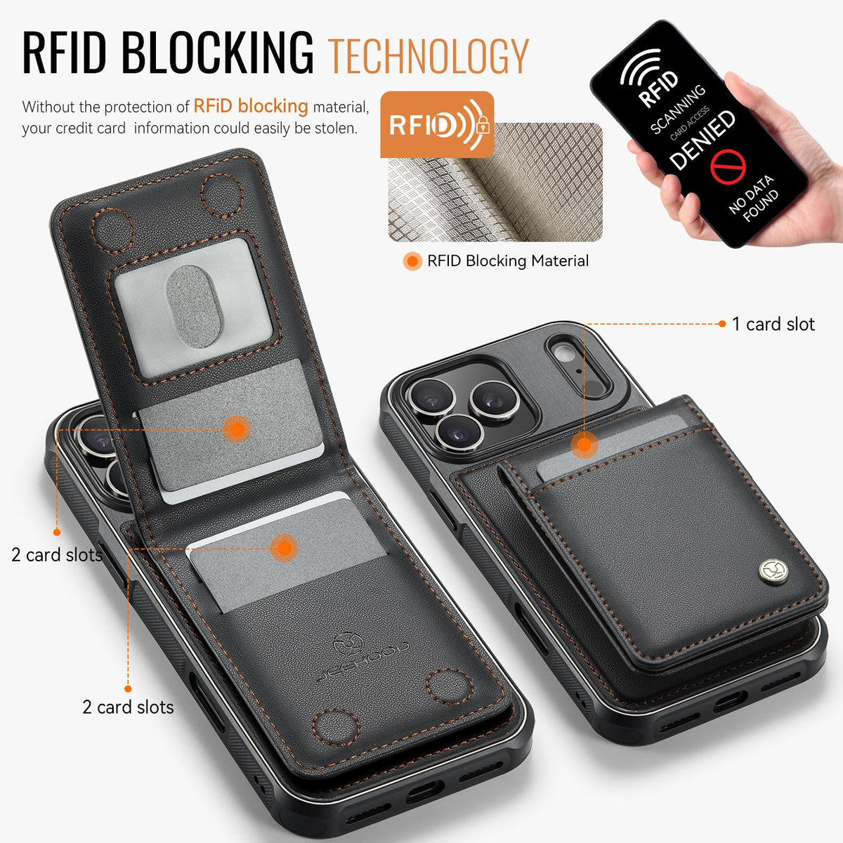 Compatible with iPhone 18 Pro Max JEEHOOD J06 British Style RFID MagSafe Card Bag PU Phone Case - Black