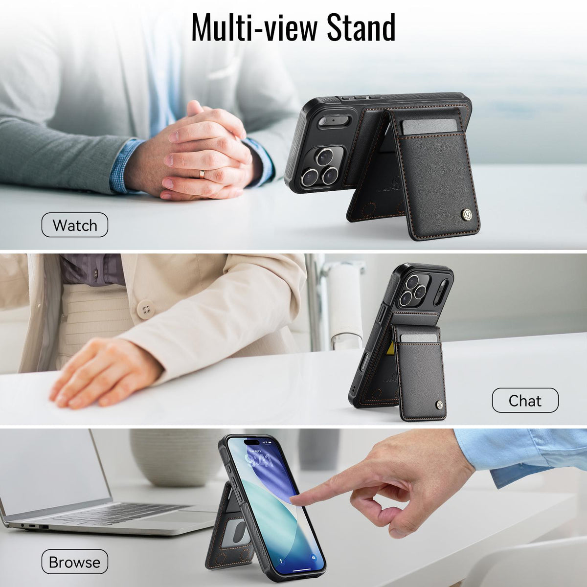 Compatible with iPhone 18 Pro Max JEEHOOD J06 British Style RFID MagSafe Card Bag PU Phone Case - Black