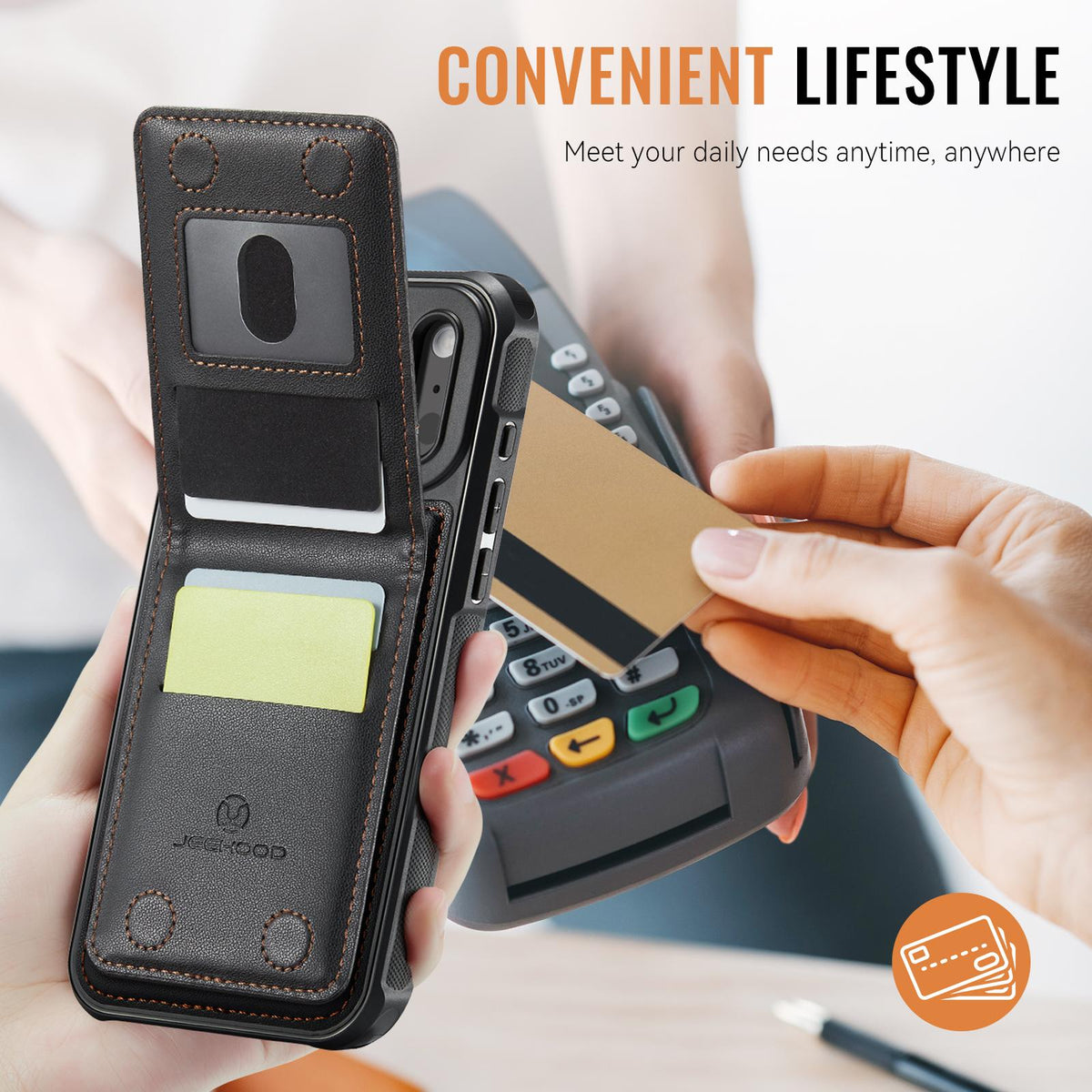 Compatible with iPhone 18 Pro Max JEEHOOD J06 British Style RFID MagSafe Card Bag PU Phone Case - Black
