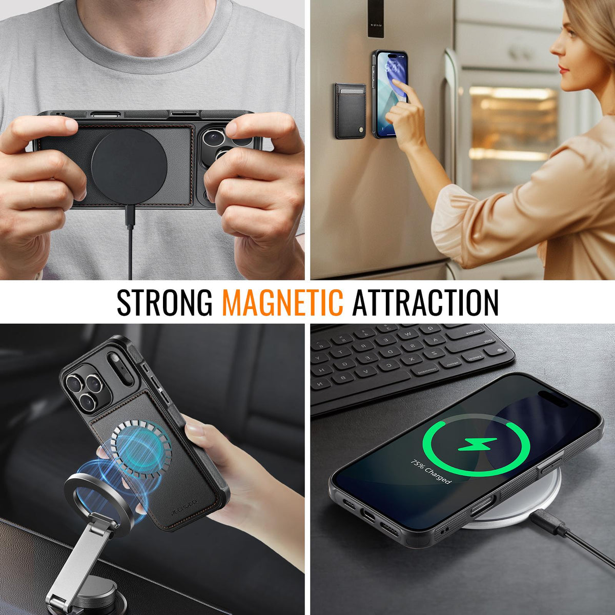 Compatible with iPhone 18 Pro Max JEEHOOD J06 British Style RFID MagSafe Card Bag PU Phone Case - Black