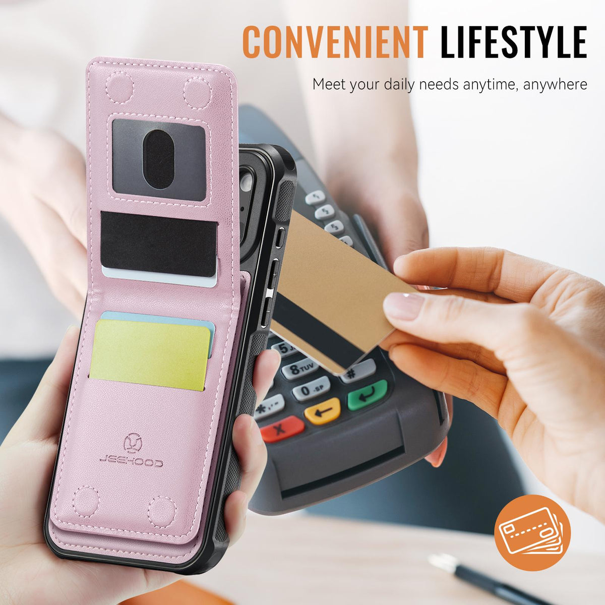 Compatible with iPhone 18 Pro Max JEEHOOD J06 British Style RFID MagSafe Card Bag PU Phone Case - Pink