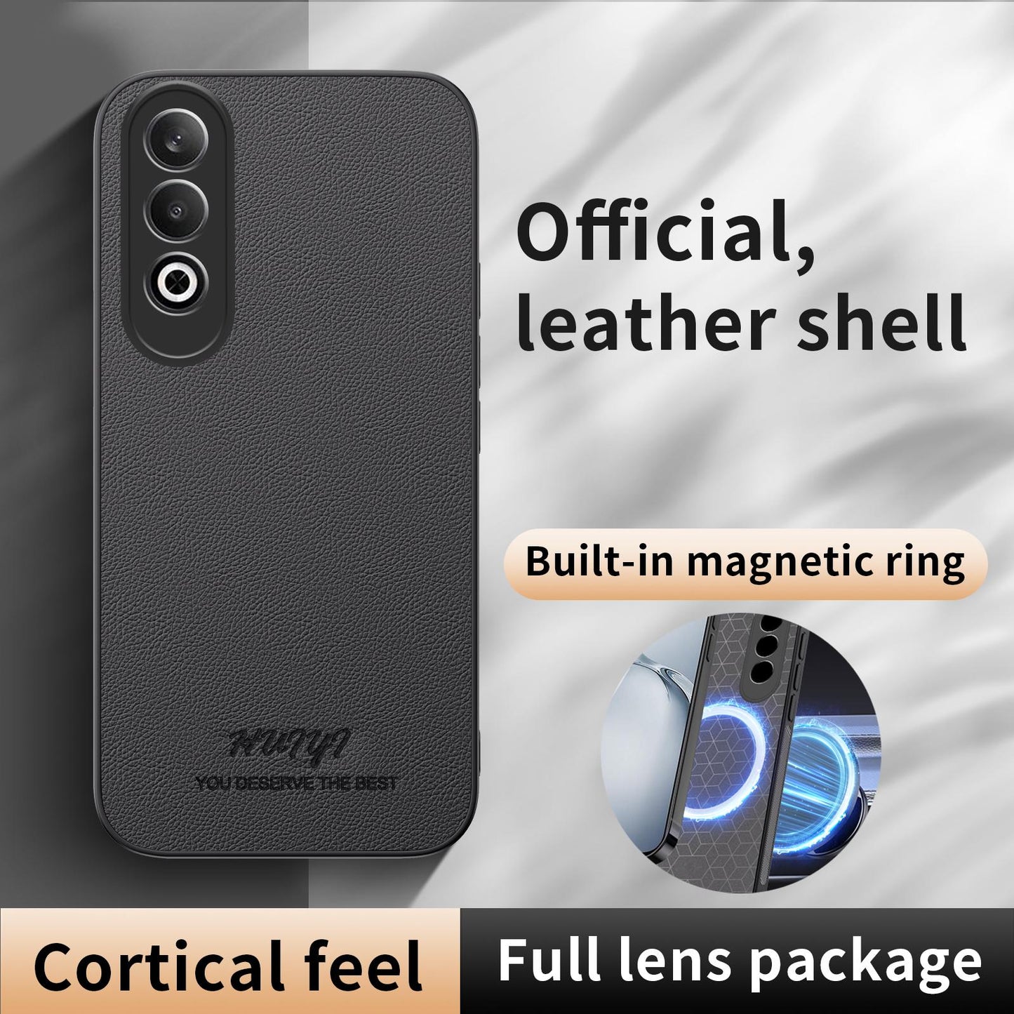 For OPPO K12 HUIYI Leather Magnetic Phone Case(Black)