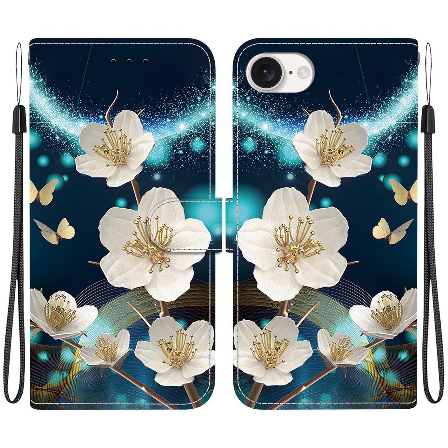 For iPhone 16e Crystal Texture Colored Drawing Leather Phone Case(Magnolia)